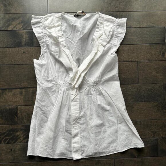 BCBGMaxazria Ruffle Cotton Blouse - Picture 1 of 2